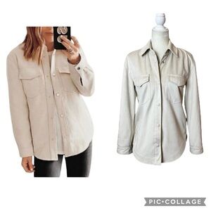 Abercrombie & Fitch Ivory Vegan Suede Snap Button Front Shirt Shacket Size Small